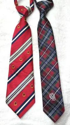 【2本セット】子供用ネクタイ　コムサイズム　赤系　チェック　ストライプ