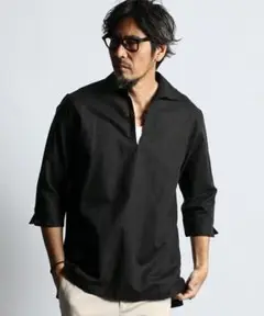 LINEN BLEND SKIPPER SHIRT 7分袖 スキッパーシャツ