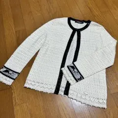 シルク混 レオナール ジャケット 総ロゴ ラメ トリム 花 ベージュ L