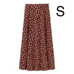 GU/ジーユー プリントフレアロングスカート フラワー レッド ワイン S