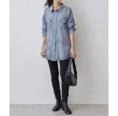 美品✨ビアズリー シフォンデニムポンチョシャツ ブルー Fサイズ 現行