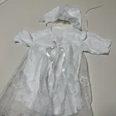 ホワイトベビードレス 50-70cm 帽子付き