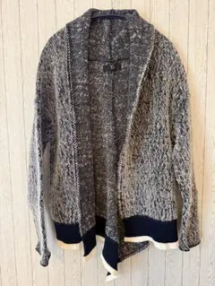 Y's ブラック×白 カーディガン ウール100％ アシンメトリー