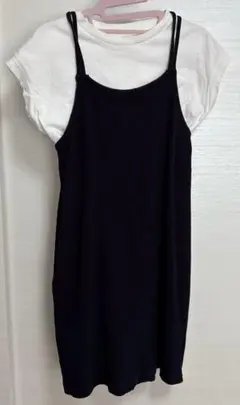 子ども用 GU ブラックキャミソールワンピース ホワイト半袖Tシャツ 140cm