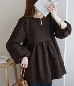 【discort】ダークブラウン 長袖 ブラウス