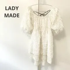 レディメイド フリンジジャガードブラウス ペプラム バックリボン パフスリーブのサムネイル