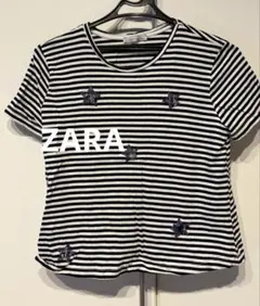 ZARA ストライプ柄ビーズ装飾Tシャツ 半袖Tシャツ トップス