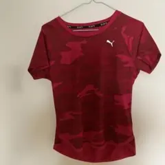 PUMA ランニングウェア カモフラ柄 半袖Tシャツ レッド Mのサムネイル