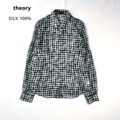 theory チェック柄 シースルー シルク 長袖 シャツ ブラウス Y682のサムネイル