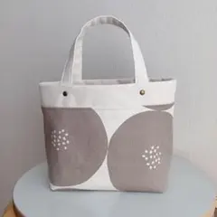 ミニトート　あんぱん柄帆布　グレー
