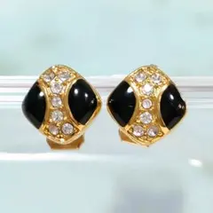 ●4978#0320ディオール/イヤリングGPゴールド ラインストーン×オニキス