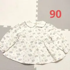 即購入OK★秋服 長袖ブラウス 襟付き ベビー 90cm 白 ホワイト 花柄
