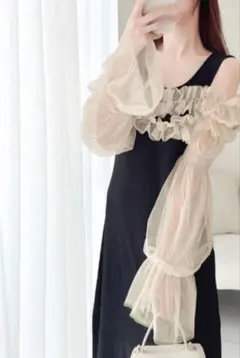 mily bilet オケージョンドレス　チュールフリルドッキングリブワンピース