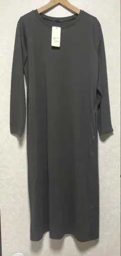 【Ranan】クールネック長袖ワンピース／ロング・マキシ丈／グレー／M／✨新品✨