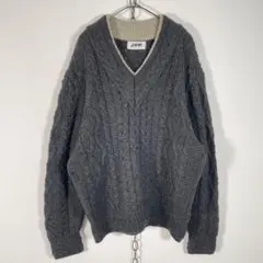 90s JUN MEN Vネック ケーブルニット フィッシャーマンセーターのサムネイル