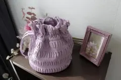 【在庫処分】新品★1500円均一！巾着バッグ くすみパープル ショルダー ミニ