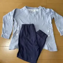 水色長袖トップスと紺色パンツセット 100cmのサムネイル