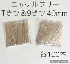 ニッケルフリー★Tピン＆9ピン40mm各100本★ホワイトシルバー 白銀