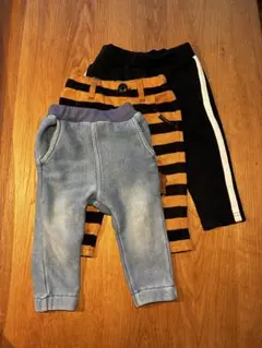 デニム風 ボーダーパンツ80 セット　裏起毛