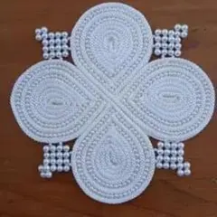 ハンドメイド パールビーズ ドイリー ホワイト