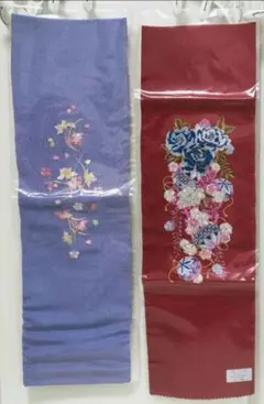 半襟　半衿　花柄　刺繍　赤　紫　ラベンダー　2 枚セット