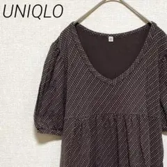 UNIQLO ひざ丈ワンピース フレア Ｖネック ドット柄 シンプル シンプル