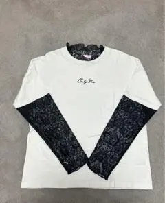 週末セール　レース付き　長袖Tシャツ　 ホワイト・ブラック