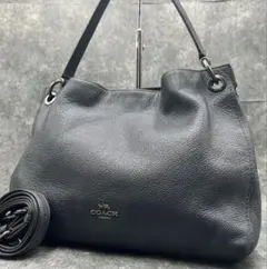 良品 コーチ 2way ホーボー ショルダーバッグ ハンドバッグ 斜め掛け 紺