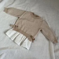 プティマイン petit main ニット切替トップス 90サイズ ベージュ