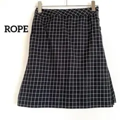 ⁠美品 ROPE ロペ チェック柄 スカート 黒 白 膝丈 コットン 綿 裏地付のサムネイル