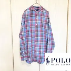 【美品】 POLO Ralph Lauren ノーカラー チェックシャツ