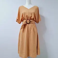 スナイデル/SNIDEL ベルト付 Vネック ひざ丈 ワンピース【F】オレンジ