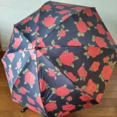 美品】アンティーク100年前 日傘 長傘 バラ柄 黒地 レトロ 華やか