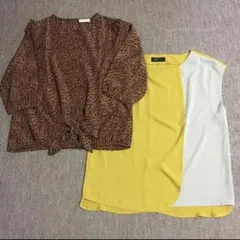 美品 L 春秋物 七分袖&ノースリーブ カットソー 2点セット まとめ売り