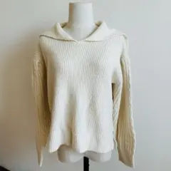 OPAQUE.CLIP ショールカラーニットM　プルオーバー　ホワイト