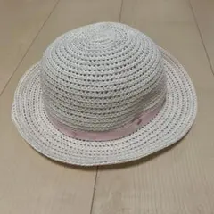 familiar ホワイト麦わら帽子 リボン付き 49cm