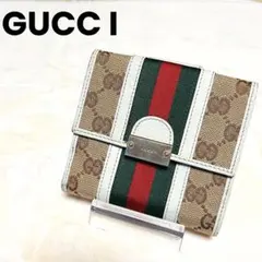 GUCCI 二つ折り財布 シェリーライン GGキャンバス レザー Wホック