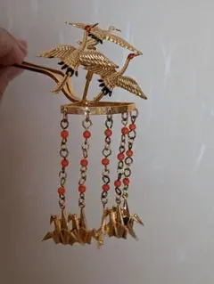 アンティーク　鎖ビラ　かんざし　ゴールド　鶴　七五三　上品