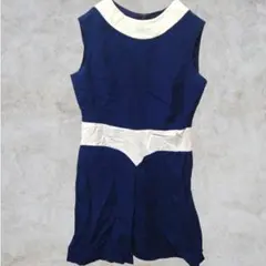 バイカラー ワンピース ネイビー ホワイト 紺 白 ノースリーブ 膝丈 切り替え