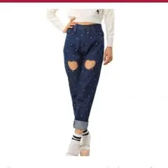 onespo ハートくりぬき ラインストーンまみれデニム