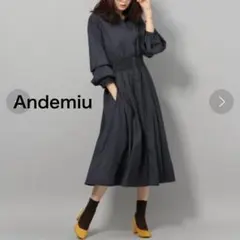 Andemiu ソデコンシャスシャツワンピ ネイビー チェック F 袖コンシャス