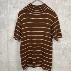 LIBERAL Tシャツ リブニット ハイネック M-L ブラウン ボーダーのサムネイル