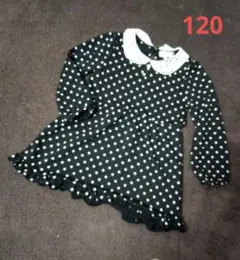 かわいい水玉ワンピース　黒×白　120