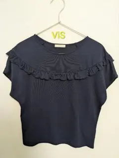 ViS胸元フリルTシャツ(ネイビー)のサムネイル