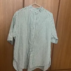 coen 半袖シャツ M 緑と白のストライプ