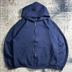 00s フルーツオブザルーム 無地 ジップパーカー ネイビー 短丈