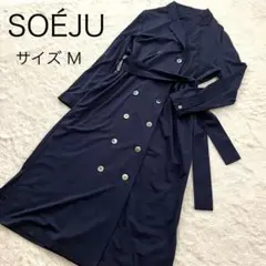 美品 ソージュ ジャージートレンチスタイルコートワンピース ロング丈 ベルト M