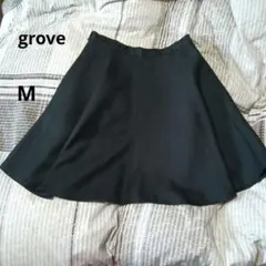 grove 黒 ひざ丈 Mフレアスカート ブラック 無地 シンプル きれいめのサムネイル