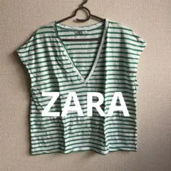 ZARA ボーダーVネック　Tシャツ