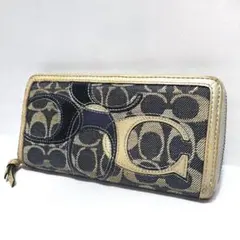 COACHコーチ デニムキルティング ラウンドファスナー長財布 未使用級極 